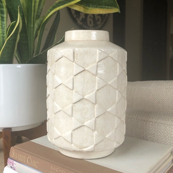 Live For Today Apothecary Jar Vase Crackle Glaze Cream Vintage Style Shabby Chic